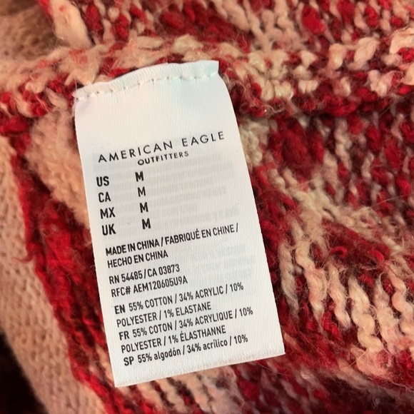American Eagle Oversized Fair Isle Sweater | Blush Pink Burgundy Nordic Knit M - Picture 9 of 10